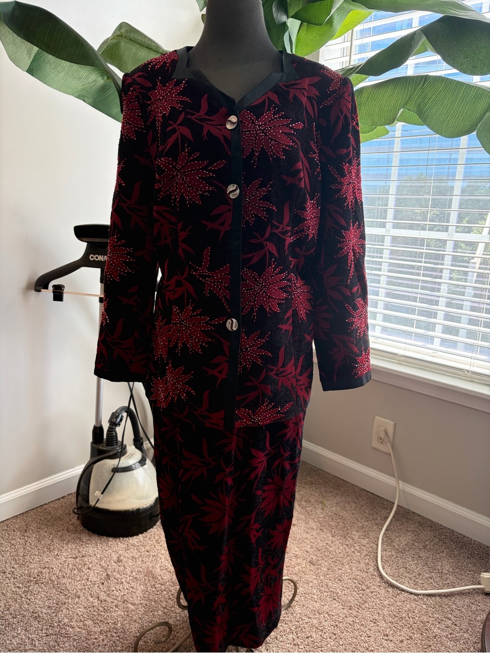 DVC Embellished Burgundy/Black Floral skirt set